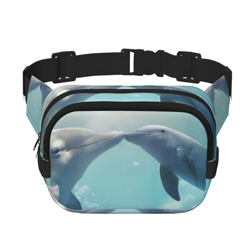 QGWDYYJQ Winter The Dolphin Printed Square Double Layer Waist Bag Waist Pack Travel Bag, Schwarz , Einheitsgröße von QGWDYYJQ
