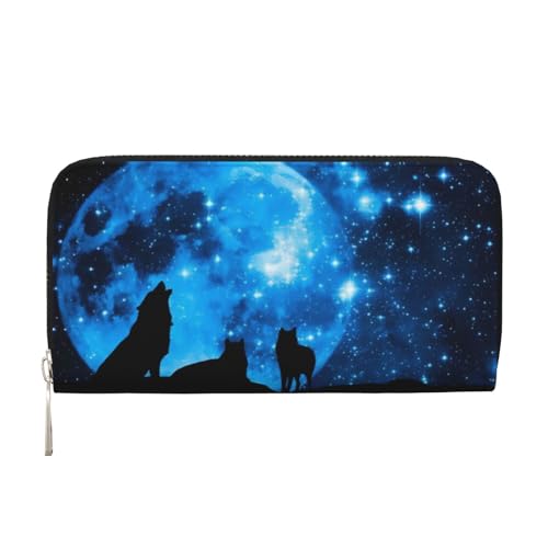 QGWDYYJQ Wolfs bedruckte Geldbörse aus echtem Leder, tragbare Geldbörse mit Reißverschluss, Schwarz , Einheitsgröße von QGWDYYJQ