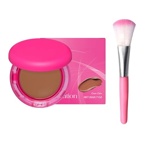 QGuoJie Peptide Bounce Foundation Set – 2025 Neues Puder mit mittlerer, aufbaubarer Deckkraft und Pinsel, feuchtigkeitsspendende Anti-Aging-Balsam-Foundation für reife Haut (Cocoa Color) von QGuoJie