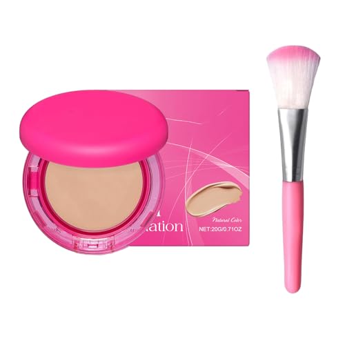 QGuoJie Peptide Bounce Foundation Set – 2025 Neues Puder mit mittlerer, aufbaubarer Deckkraft und Pinsel, feuchtigkeitsspendende Anti-Aging-Balsam-Foundation für reife Haut (Natural Color) von QGuoJie