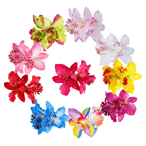 Blumen Haarspangen Multicolor Hawaiian Flowers Hochzeit Braut Blume Stoff Dendrobium Orchidee Haarclip Hochzeit Party Strand für Kinder Frau Mädchen 10 Stück von HONGXIN-SHOP