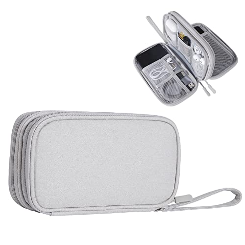 QH-Shop Kabeltasche Elektronische Tasche Doppelte Kabel Zubehör Organizer Tragbare Kabelorganizer für Handy Powerbank USB Sticks Ladegerät SD-Karte, Gray 19 * 11 * 6cm von QH-Shop