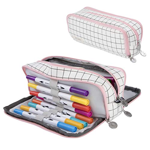 Federmäppchen Federtaschen Große Kapazität Pencil Case mit 3 Fächer Teenager College Studenten Geschenk Reißverschlüssen Bleistifttasche für Schule und Büro von QH-Shop