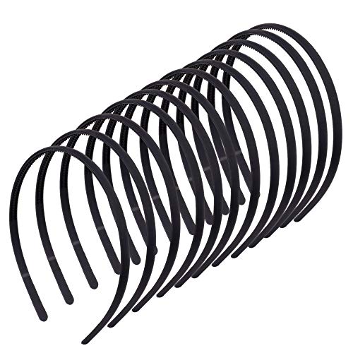 Kunststoff Stirnband 12 Stück Einfach Haarreife mit Anti-Rutsch Zähne DIY Haarschmuck Haarbänder für Frauen und Mädchen, Breite 8 mm Schwarz von QH-Shop