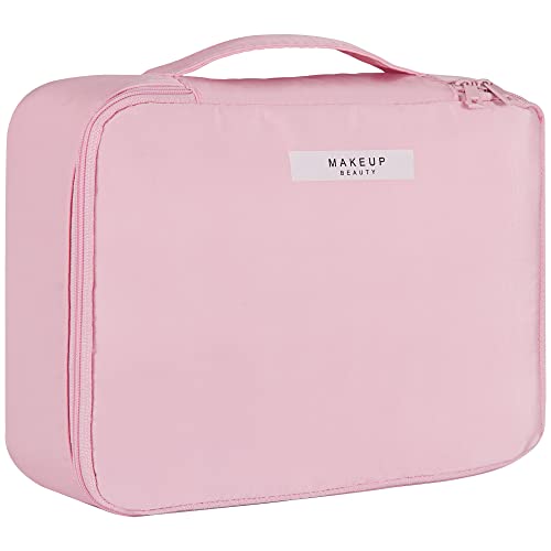 Kosmetiktasche Große Reise Make Up Tasche Mit Pinselfach Wasserdicht Tragbar Schminktasche Organizer Für Damen Und Mädchen Rosa von QH-Shop