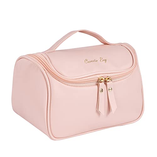 Kosmetiktasche Reise Makeup Tasche Groß Kapazität Tragbare Schminktasche Organizer Pu Leder Wasserdicht Waschtasche für Mädchen Frauen Rosa von QH-Shop