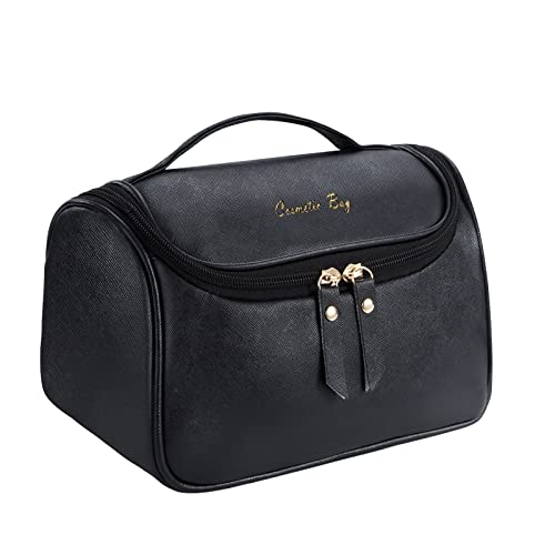 Kosmetiktasche Reise Makeup Tasche Groß Kapazität Tragbare Schminktasche Organizer Pu Leder Wasserdicht Waschtasche für Mädchen Frauen Schwarz von QH-Shop