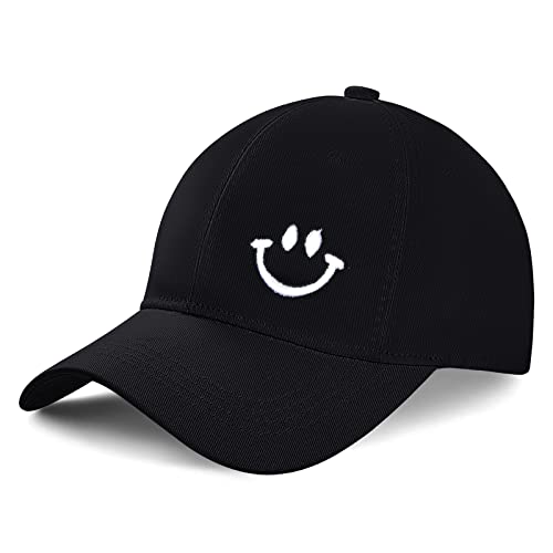 QH-Shop Baseball Cap Herren Damen Smileygesicht Baseballkappe Unisex Kappe Verstellbar Sport Cappy Outdoor Freizeit Basecap Mütze, Schwarz von QH-Shop