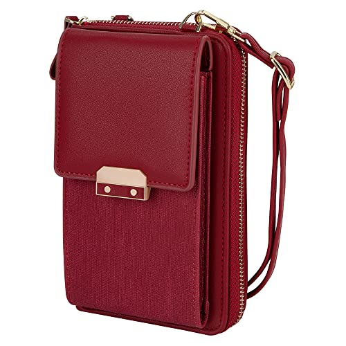 QH-Shop Damen Handy-Umhängetasche Pu Leder Mädchen Kleine Crossbody Tasche Grosse Kapazität Viele Fächer Handy Schultertasche mit Verstellbar Abnehmbar Schultergurt Rot von QH-Shop