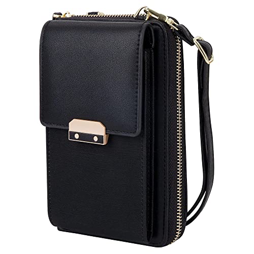 QH-Shop Damen Handy-Umhängetasche Pu Leder Mädchen Kleine Crossbody Tasche Grosse Kapazität Viele Fächer Handy Schultertasche mit Verstellbar Abnehmbar Schultergurt Schwarz von QH-Shop