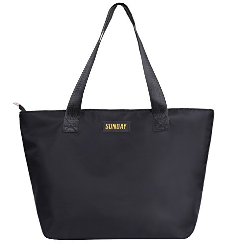 Shopper Tasche,Tote Tasche Spritzen Wasserdicht Nylon Damen Shopper Schultertasche Schwarz Frauen Stilvolle Handtasche zum Schule Arbeit Reise Einkaufen von QH-Shop