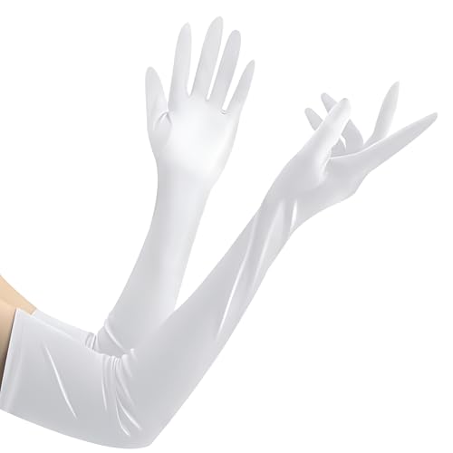 QH-Shop Handschuhe Lang, 1 Paar Satin Abendhandschuhe 1920er Stil Handschuhe Frauen Kostümzubehör für Hochzeit Opera Party Halloween Karneval Kostüm (Weiß) von QH-Shop