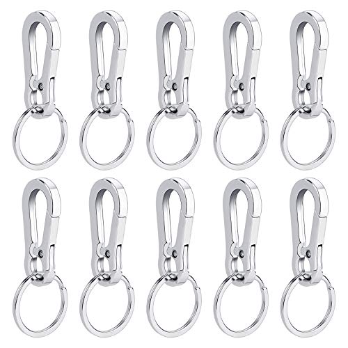 QH-Shop Karabiner Schlüsselanhänger mit Schlüsselring 10 Stück Metall Karabinerhaken mit Abnehmbare Schlüsselring, Stabile Autoschlüsselkette für Männer und Frauen von QH-Shop