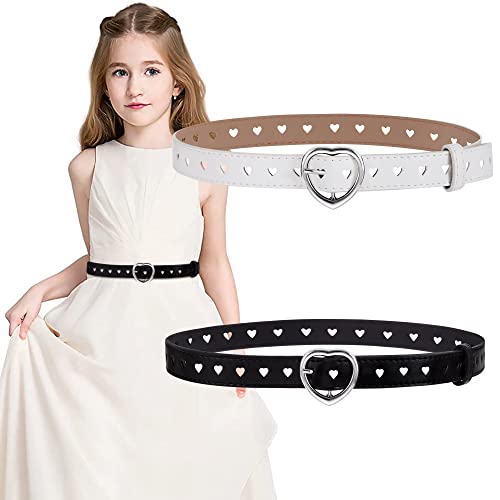 QH-Shop Mädchen Ledergürtel Kids Leather Belts Mode Weichen Kunstleder mit Schnalle Süß Herzform Verstellbarem Einzigartig für Frauen Damen Kleider Jeans Hose Uniform 2 Stück von QH-Shop