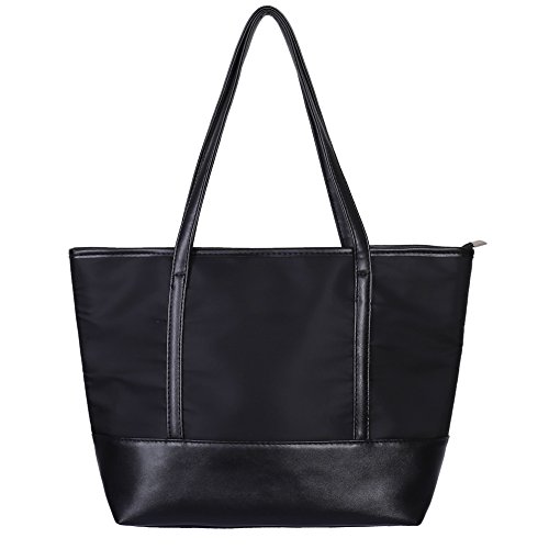 QH-Shop Einkaufstasche für Damen, Schultertasche, Nylon, PU, Spritzschutz, große Kapazität, für Frauen, Mädchen, Handtasche für Schule, Arbeit, Reisen, Shopping, Nylon PU Schwarz, L, Tasche von QH-Shop