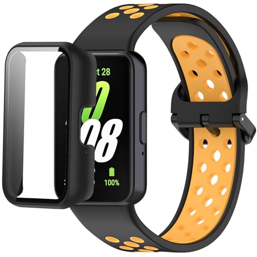 Silikon-Armband, kompatibel mit Samsung Galaxy Fit 3 SM-R390, mit PC-Gehäuse, wasserdicht, Sportarmband, weiche, atmungsaktive Streifen, für Damen und Herren Silikon-Armband, kompatibel mit Samsung Galaxy Fit 3 SM-R390, mit PC-Gehäuse, wasserdicht, Sportarmband, weiche, atmungsaktive Streifen, für Damen und Herren von QHBAMD