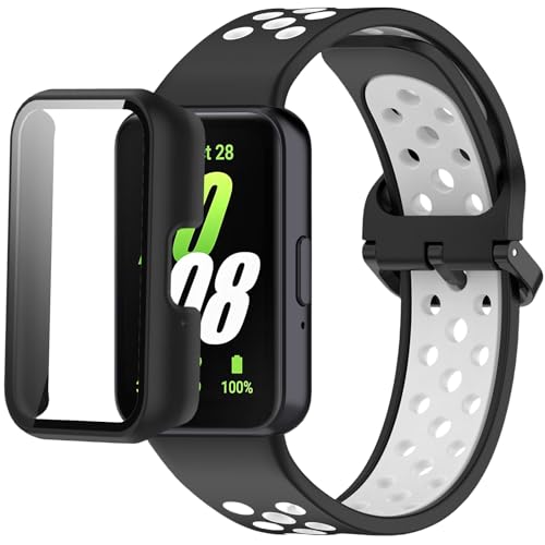 Silikon-Armband, kompatibel mit Samsung Galaxy Fit 3 SM-R390, mit PC-Gehäuse, wasserdicht, Sportarmband, weiche, atmungsaktive Streifen, für Damen und Herren Silikon-Armband, kompatibel mit Samsung Galaxy Fit 3 SM-R390, mit PC-Gehäuse, wasserdicht, Sportarmband, weiche, atmungsaktive Streifen, für Damen und Herren von QHBAMD