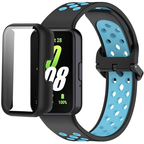 Silikon-Armband, kompatibel mit Samsung Galaxy Fit 3 SM-R390, mit PC-Gehäuse, wasserdicht, Sportarmband, weiche, atmungsaktive Streifen, für Damen und Herren Silikon-Armband, kompatibel mit Samsung Galaxy Fit 3 SM-R390, mit PC-Gehäuse, wasserdicht, Sportarmband, weiche, atmungsaktive Streifen, für Damen und Herren von QHBAMD