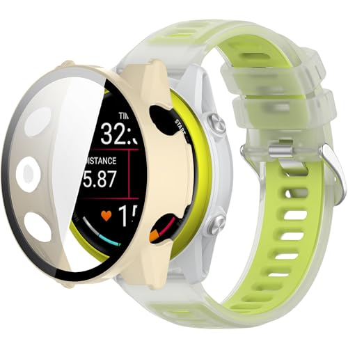 Silikon-Uhrenarmbänder, kompatibel mit Garmin Forerunner 570, wasserdichtes Sportarmband mit PC-Stoßfängerabdeckung, verstellbar, weich, atmungsaktiv, Ersatz für Männer und Frauen von QHBAMD