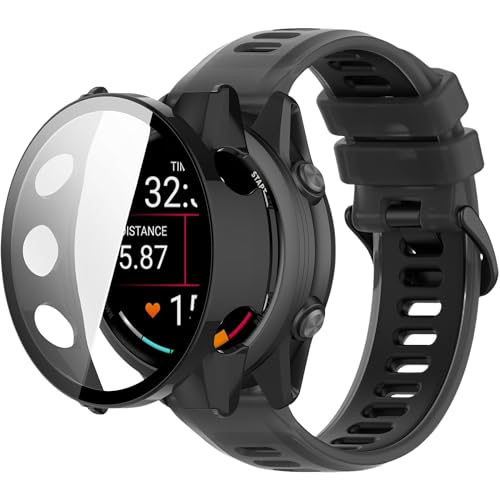 Silikon-Uhrenarmbänder, kompatibel mit Garmin Forerunner 570, wasserdichtes Sportarmband mit PC-Stoßfängerabdeckung, verstellbar, weich, atmungsaktiv, Ersatz für Männer und Frauen von QHBAMD
