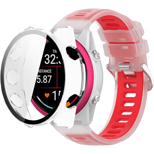 Silikon-Uhrenarmbänder, kompatibel mit Garmin Forerunner 570, wasserdichtes Sportarmband mit PC-Stoßfängerabdeckung, verstellbar, weich, atmungsaktiv, Ersatz für Männer und Frauen von QHBAMD