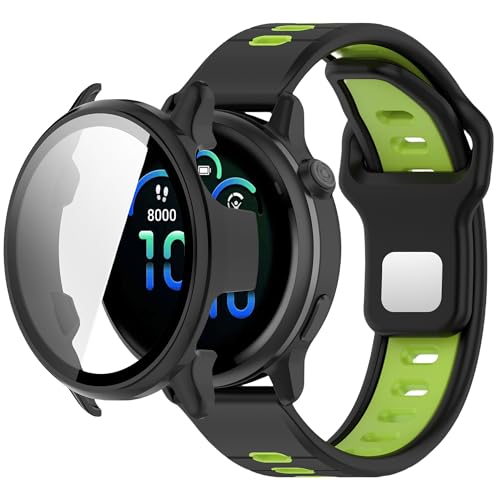 Uhrenarmbänder, kompatibel mit Garmin Vivoactive 6, wasserdichtes Sport-Silikonarmband mit PC-Gehäuse, schützender Stoßfänger, verstellbar, weich, atmungsaktiv, Ersatz für Damen und Herren von QHBAMD