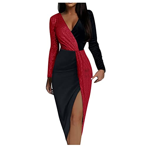 Damen Abendkleid Herbst Und Winterrock Midi Langes Kleid Outfit Cocktailkleid Blau Kleid Für Taufe Kleid Midi Festlich Latex Hochzeitsgast Kleid Damen Unterrock Damen Kurz Empirekleid (Rot-g, XL) von QHDDP