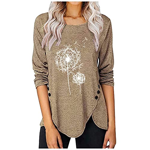 Damen Langarmshirts MäDchene Blusen Vorne Knoten Blusen Falten Herbst Und Winter Blusen BüGeln Langarmshirt V Ausschnitt Tops Qvc Tops WITT Weiden Blusen Knoten (Khaki-1, L) von QHDDP