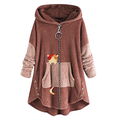 QHDDP Fleece Pullover Hoodie Oversize Damen Teenager MäDchen Pullover Weihnachts Pulloverdamen Marken Pullover Damen Damen Pullover Oversize Pullover MäDchen Teenager (F-Rosa, L) von QHDDP