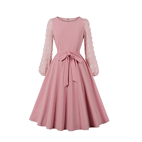 QHDDP Weihnachts Kostum Blusenkleid Unterkleid Damen Kleider Damen Kleider-Winter Kleid Abendkleider Langarm Rosa-3 S von QHDDP