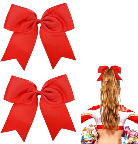 QHFlashbuy 2 Stück Rot Schleife Haare,8 Inch Haargummis Haarschleifen Mädchen Cheerleader Haarschmuck Kopfbedeckung für Damen Mädchen Weihnachtsfeier (Rot) von QHFlashbuy