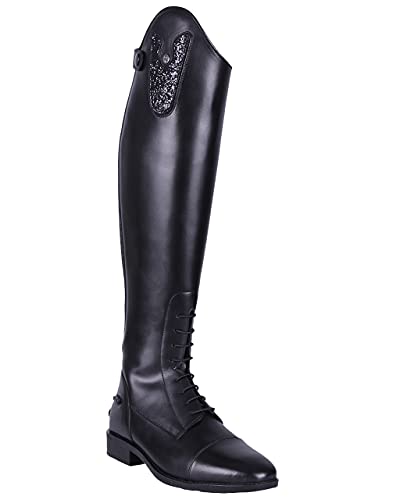 QHP Leder-Reitstiefel Sasha Adult schwarz mit wechselbarem Oberteil, RV hinten (41) von QHP