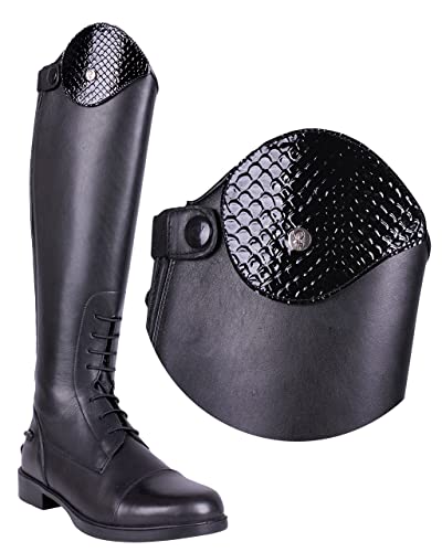 QHP austauschbarer Dressurbogen/Schaftoberteil für Reitstiefel Romy Leder mit Klettverschluss Verschiedene Designs (35-37, Croco Schwarz) von QHP