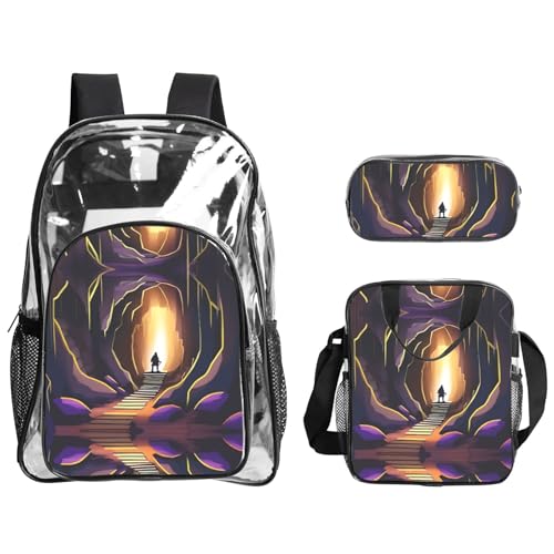 QHZLY ChillingCaverns Rucksack, Lunch-Tasche, Federmäppchen, transparentes PVC, leicht und langlebig von QHZLY