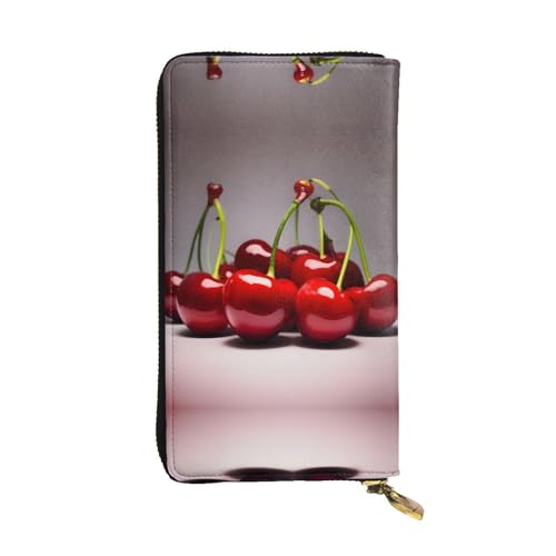 QHZLY Clutch-Geldbörse aus Leder, lang, chilenische Kirschen, Unisex, stilvoll und funktional, mit Kartenfächern, Reißverschlussfächern von QHZLY