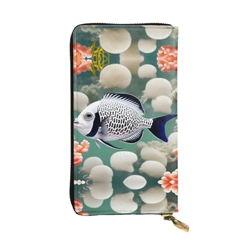 QHZLY Clutch-Geldbörse aus Leder, lang, tropische Fische, Unisex, stilvoll und funktional, mit Kartenfächern, Reißverschlusstaschen von QHZLY