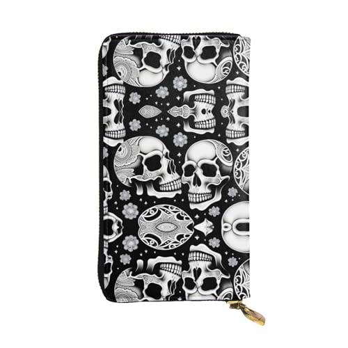 QHZLY Clutch aus Leder, lang, Totenkopf mit Hinweisen auf dem Kopf, Unisex, stilvoll und funktional, mit Kartenfächern, Reißverschlusstaschen QHZLY Clutch aus Leder, lang, Totenkopf mit Hinweisen auf dem Kopf, Unisex, stilvoll und funktional, mit Kartenfächern, Reißverschlusstaschen von QHZLY