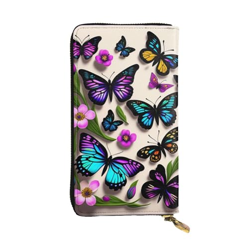 QHZLY Clutch aus Leder, lang, lila, blau und gelb, Schmetterlinge, Unisex, stilvoll und funktional, mit Kartenfächern, Reißverschlussfächern von QHZLY