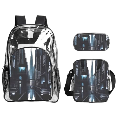 QHZLY Dark Future Rucksack aus transparentem PVC, Lunch-Tasche, Federmäppchen, leicht und langlebig von QHZLY