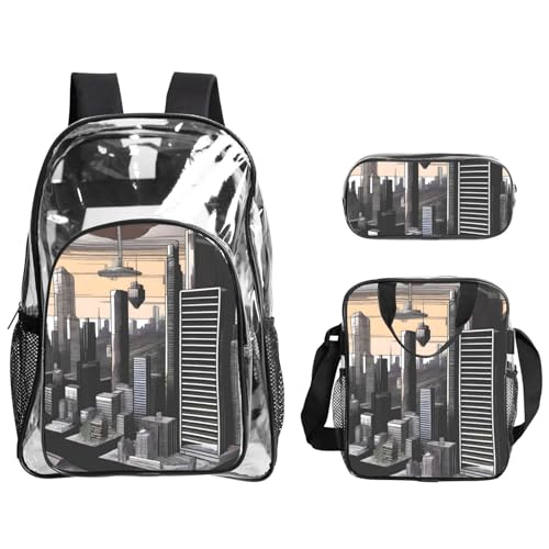 QHZLY Dystopian World Rucksack Lunch-Tasche Federmäppchen aus transparentem PVC, leicht und langlebig von QHZLY