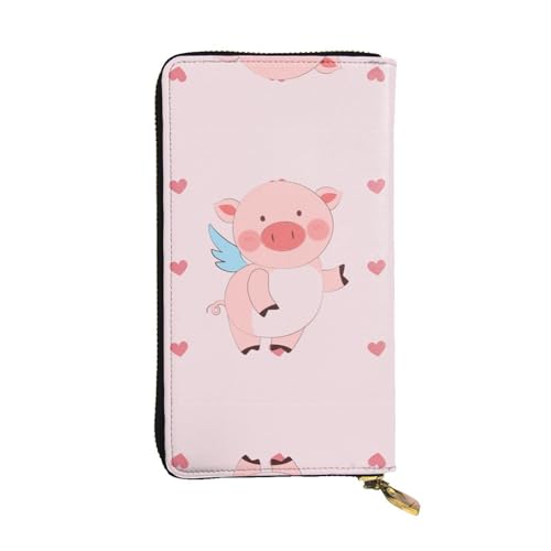 QHZLY Lange Geldbörse aus Leder, Motiv: fliegendes Schwein, Unisex, stilvoll und funktional, mit Kartenfächern, Reißverschlusstaschen von QHZLY