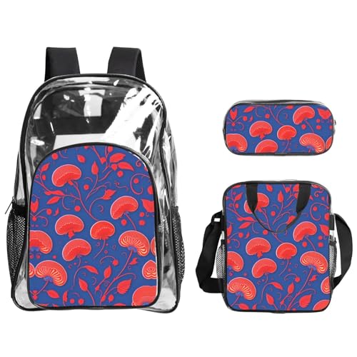 QHZLY Rucksack aus transparentem PVC, Motiv: rote Pilze, Lunch-Tasche, Federmäppchen, leicht und langlebig QHZLY Rucksack aus transparentem PVC, Motiv: rote Pilze, Lunch-Tasche, Federmäppchen, leicht und langlebig von QHZLY