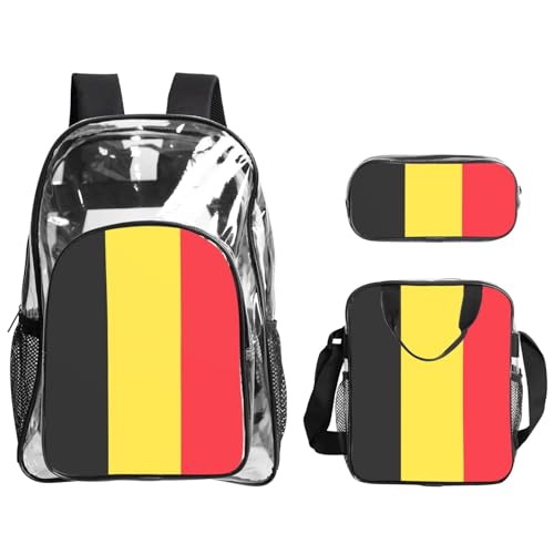 QHZLY Rucksack mit transparenter PVC-Flagge von Belgien, Lunch-Tasche, Federmäppchen, leicht und langlebig von QHZLY