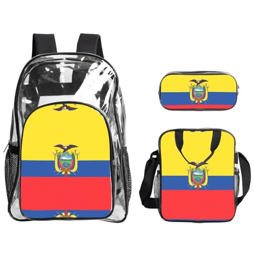 QHZLY Rucksack mit transparenter PVC-Flagge von Ecuador, Lunch-Tasche, Federmäppchen, leicht und langlebig von QHZLY