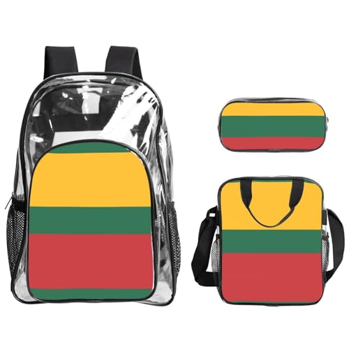 QHZLY Rucksack mit transparenter PVC-Flagge von Litauen, Lunch-Tasche, Federmäppchen, leicht und langlebig von QHZLY