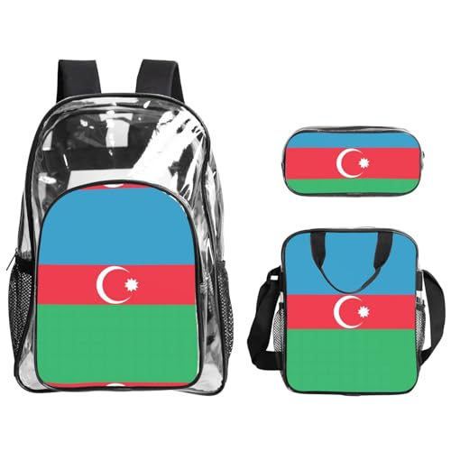 QHZLY Transparente PVC-Flagge von Aserbaidschan Rucksack Lunchtasche Federmäppchen Set, leicht und langlebig QHZLY Transparente PVC-Flagge von Aserbaidschan Rucksack Lunchtasche Federmäppchen Set, leicht und langlebig von QHZLY