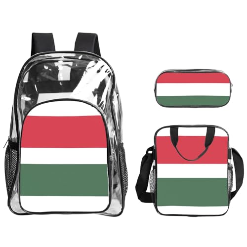 QHZLY Transparente PVC-Flagge von Ungarn, Rucksack, Lunchtasche, Federmäppchen, leicht und langlebig von QHZLY