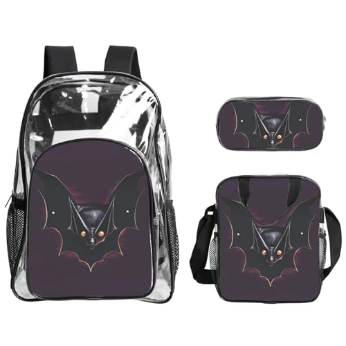 QHZLY Transparente PVC-schwarze Geisterfledermaus-Rucksack, Lunch-Tasche, Federmäppchen, Set, leicht und langlebig von QHZLY