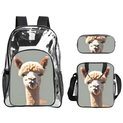 QHZLY Transparenter PVC-Alpaka-Avatar-Rucksack, Lunch-Tasche, Federmäppchen, Set, leicht und langlebig QHZLY Transparenter PVC-Alpaka-Avatar-Rucksack, Lunch-Tasche, Federmäppchen, Set, leicht und langlebig von QHZLY