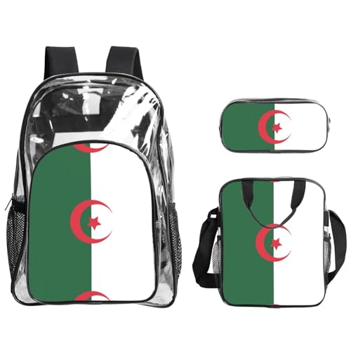 QHZLY Transparenter PVC-Flagge von Algerien, Rucksack, Lunch-Tasche, Federmäppchen-Set, leicht und langlebig von QHZLY